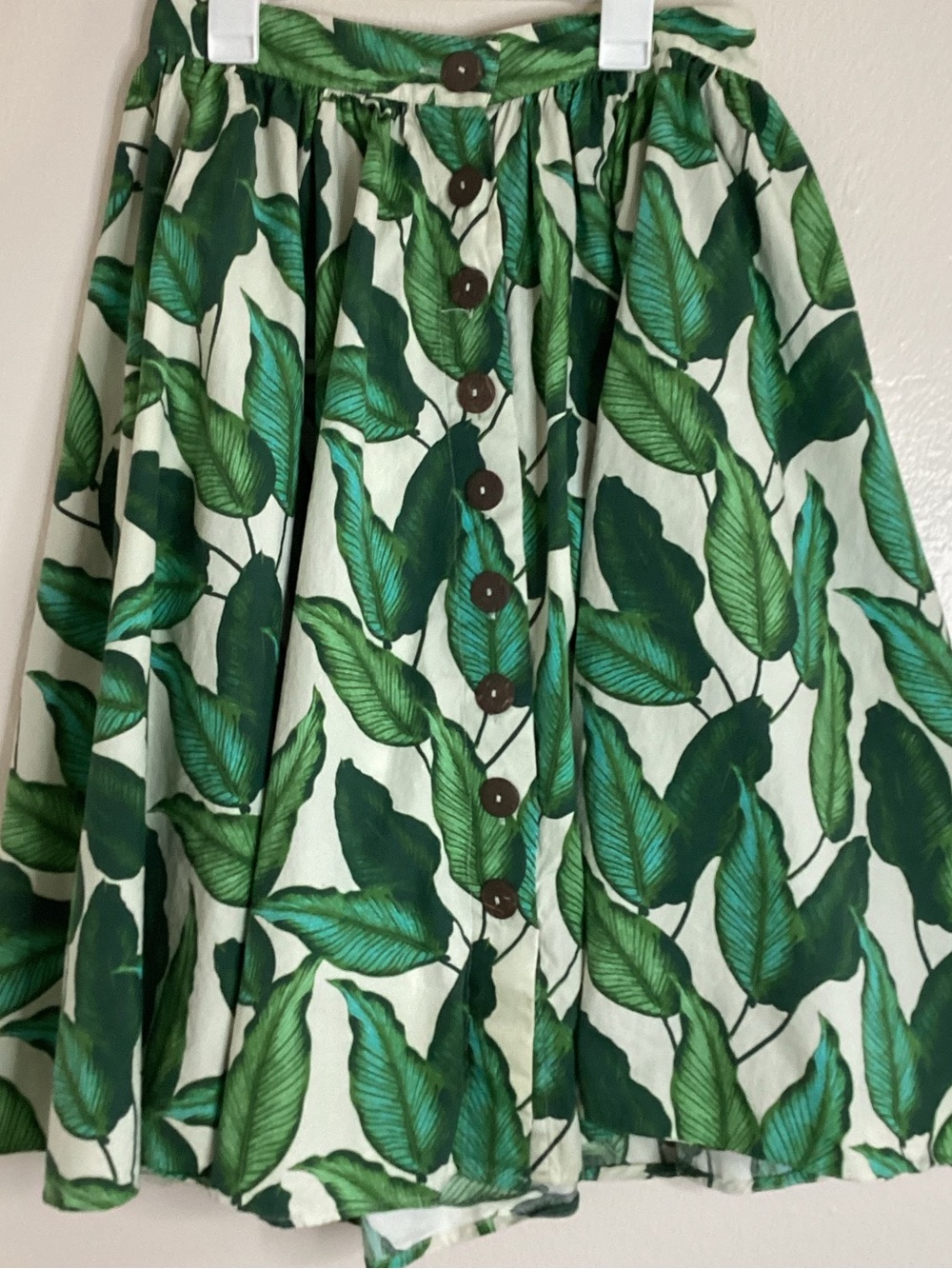 Hell Bunny Tropical Leaf Print Midi Skirt Size S UK10 Green 100% Cotton